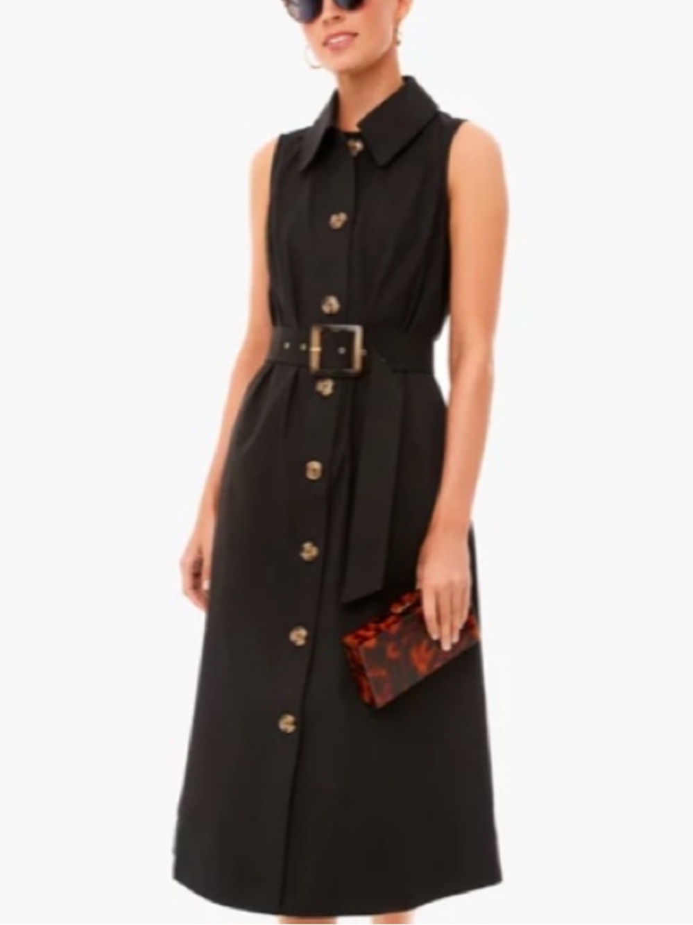 Tuckernuck Black Button-Front Belted Midi Dress